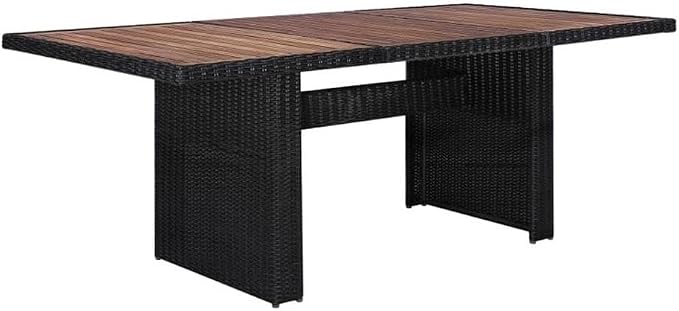 Afuera Living Outdoor Patio Dining Set, Acacia Wood Table with Black Powder-Coated Steel Frame, Includes 8 Cushioned Seats, Weather-Resistant, Vintage Style for Garden or Terrace, 9-Person Seating