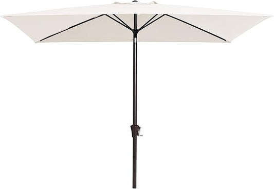 JEAREY 6.5x10ft Olefin Rectangular Patio Umbrella, Rectangle Outdoor Umbrellas with Auto Tilt Crank System, Market Table Umbrella UV Protection Fade-Resistant for Pool Deck Garden Yard, Cream White