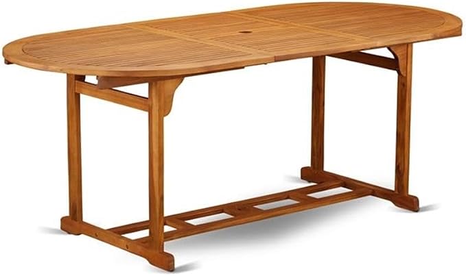 East West Furniture BSDK9CWNA 9 Piece Patio Garden Table Set Includes an Oval Outdoor Acacia Wood Dining Table and 8 Folding Side Chairs, 36x79 Inch, Natural Oil
