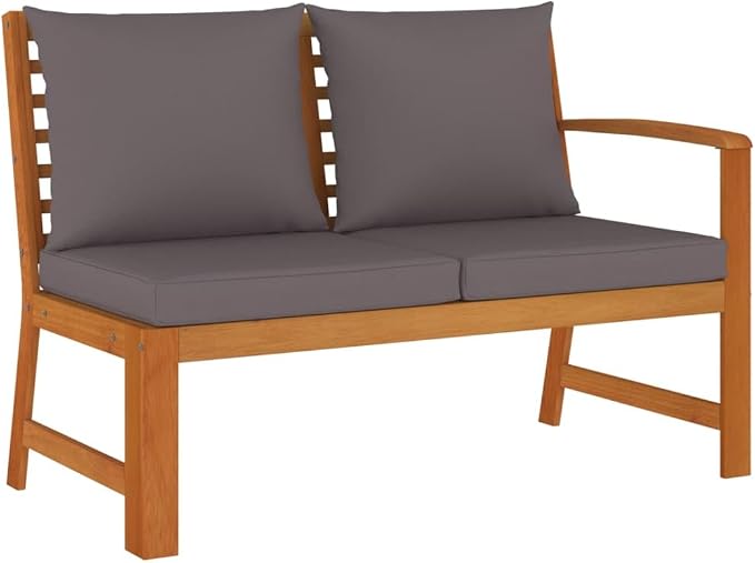 6 Piece Patio Dining Set with Cushions Solid Wood Acacia Outdoor Garden Furniture Table Benches Corner Sofa Footstools for Lawn Backyard Deck Entertaining