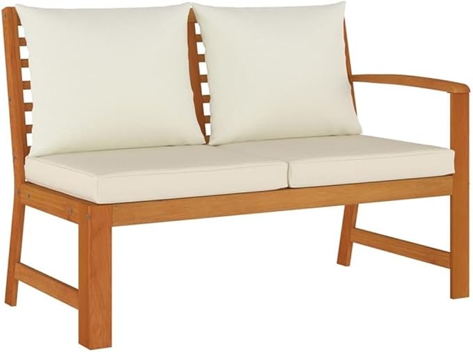 Afuera Living 11-Piece Patio Dining Set, Solid Acacia Wood with Cream Cushions, Modular Layout, Oiled Finish, Retro Style Outdoor Seating for Up to 10 People, Garden or Conservatory Use