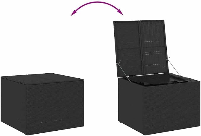 Modern Outdoor Garden Storage Box, 291 Liter Black Poly Rattan Medium Storage with Powder-Coated Steel Frame for Cushions and Tools
