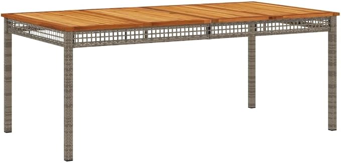 9 Piece Patio Dining Set with Cushions Gray Poly Rattan Outdoor Table and Chairs for Garden Backyard Deck Entertaining Acacia Wood Top