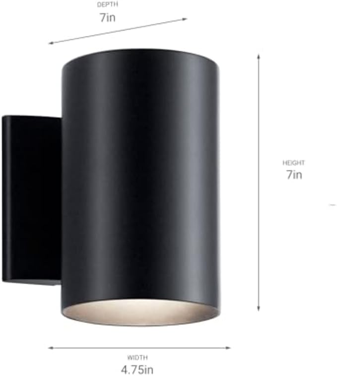 Kichler Cylinders 7" Outdoor Wall Sconce in a Black, 1-Light Exterior Wall Light, Cylinder Fixture, (7" H x 5" W), 9234BK (Pack of 2)