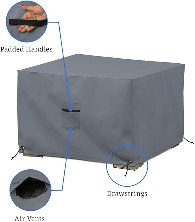 Covers & All Outdoor Ottoman Cover, 12 Oz, Waterproof Ottoman Slipcover with UV-Resistant Properties, Square Patio Furniture Cover Suitable for Indoors/Outdoors (36" L x 36" W x 12" H, Gray)