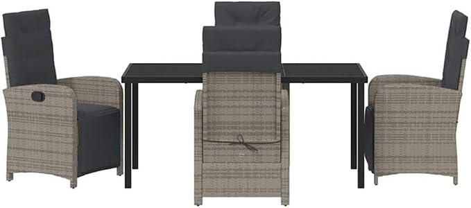 Afuera Living 5 Piece Poly Rattan Garden Dining Set, Gray with Cushions, Tempered Glass Tabletop, Weather-Resistant Frame, Modern Outdoor Patio Furniture for Gardens or Decks, Seats 4