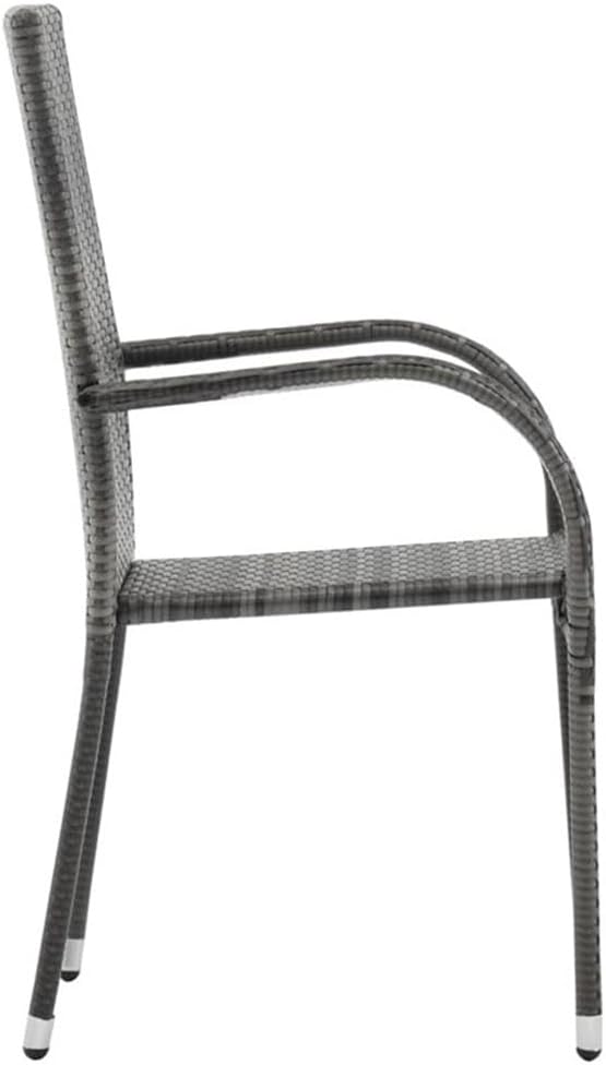 BOWERY HILL 7-Piece Patio Dining Set, Solid Acacia Wood Table and Powder-Coated Steel Frame, Gray Finish, Includes 6 PE Rattan Stackable Chairs, Rectangular Table for Outdoor Garden or Terrace Dining