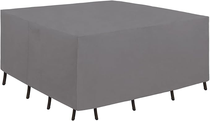 Easy-Going 600D Heavy Duty Patio Furniture Cover, Outdoor Square Table and Chair Set Cover, Waterproof Outdoor Sectional Set Cover (84"L x 84"W x 28"H, Grey)