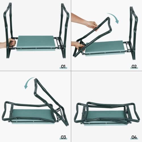 Garden Bench Foldable Stool Padded seat Cushion and Tool Bag