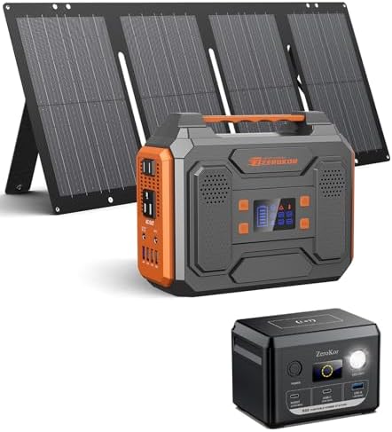 Portable Solar Power Generator with Panels, 300W 110V AC Outlet Power Station with Solar Panel 60W, 100W Power Bank USB C Fast Charging Battery Back for Camping Laptop Smart Devices RV Van Outdoors