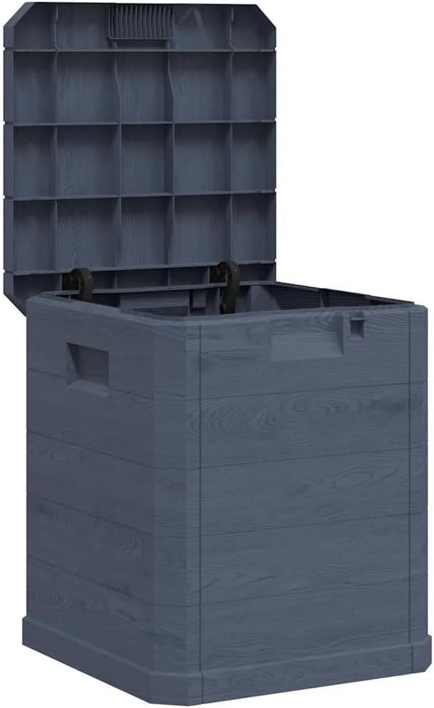90L Garden Storage Box, Anthracite Plastic Deck Box with Wood Grain Finish, Compact Storage Bin for Patio, Garden, and Garage Organization, 16.7 x 16.7 x 19.7 in