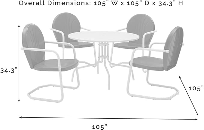 Crosley Furniture Griffith 5-Piece Outdoor Dining Set for 4, Retro Metal Round Patio Table and Chairs, White and Tangerine