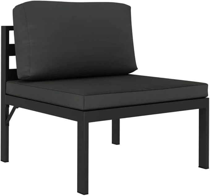 2-Seater Outdoor Sofa, Modern Matte Anthracite Aluminum Patio Couch, Modular Garden Middle Sofa Set with Cushions for Terrace, Balcony and Backyard, 2-Piece