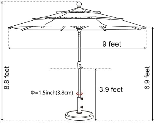 EliteShade USA 10-Year-Non-Fading 9ft 3-Tier Market Patio Umbrella, Commercial Grade Outdoor Table Umbrella with Crank Open, Windproof & UPF 50+ UV Protection, Heavy Duty Ventilation for Garden, Deck, Pool, Backyard, Beach & Bistro, Chestnut