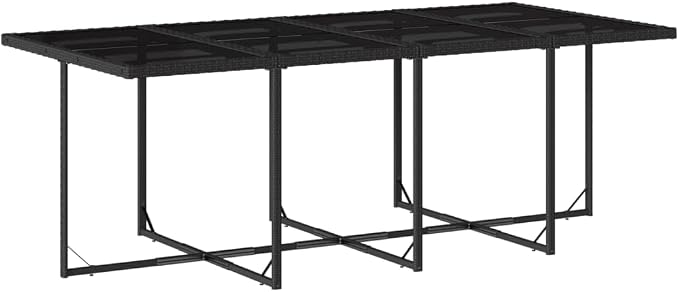 13 Piece Patio Dining Set with Cushions Black Poly Rattan Outdoor Furniture Table 8 Chairs 4 Stools Folding Backrest Space Saving Tempered Glass Tabletop for Garden Backyard Lawn Porch Entertainment