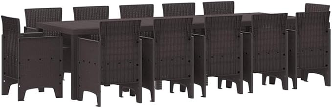 Afuera Living Contemporary Poly Rattan Garden Dining Set, Matte Brown Finish, Ergonomic UV-Resistant Design, Rectangular Shape, Seating Capacity 12, Outdoor Furniture for Patio or Garden Dining
