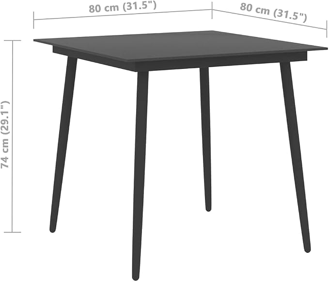 3 Piece Patio Dining Set, Outdoor Bistro Set with Square Glass Top Table and 2 PVC Rattan Chairs, Black Small Space Furniture for Garden, Backyard, Porch and Balcony