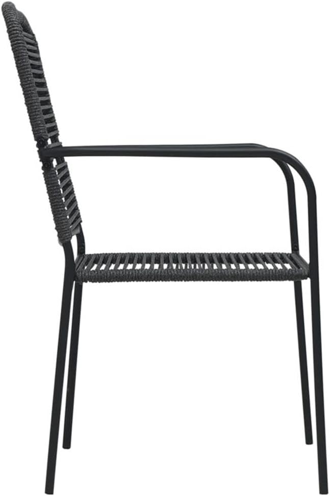 BOWERY HILL 6-Piece Patio Dining Set, Cotton Rope, Powder-Coated Steel, Tempered Glass Table, Black Finish, All-Weather, Contemporary Outdoor Furniture for Garden, Deck, Patio Dining Use