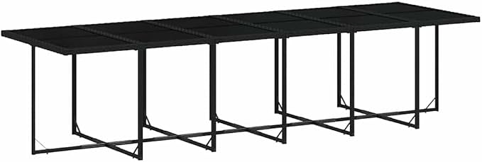 17 Piece Garden Dining Set Black Poly Rattan Patio Furniture Set with Rectangular Table 12 Foldable Chairs 4 Stools and Cushions for Outdoor Backyard Terrace