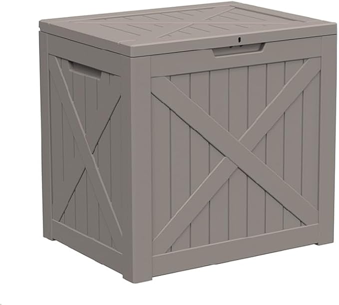 Waterproof Outdoor Storage Box, 32 Gallon Lockable Deck Box, UV-Resistant Outside Storage Bin With Hydraulic Lid For Patio Furniture, Cushion Organizer, Garden Tools, Pool Accessories, Grey