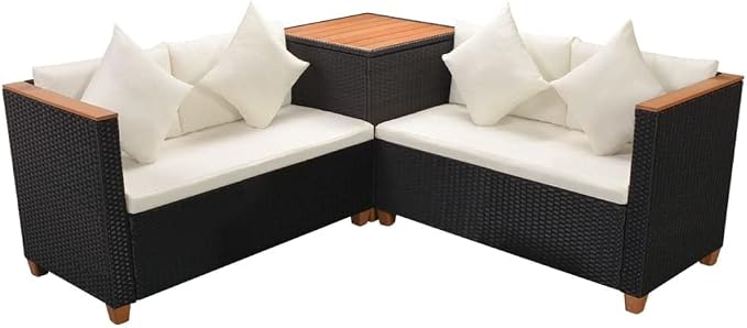 4 Piece Patio Lounge Set with Cushions,Outdoor Couch,Patio Bar Set,Modern Outdoor Furniture,Dining Bench with Back,Bistro Set,for Patio Deck Garden,Backyard & Lawn,Poly Rattan Black