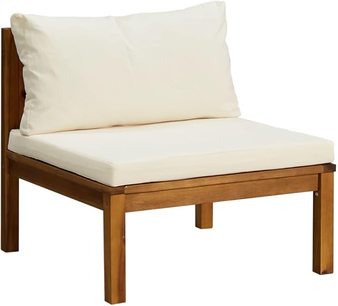 2 Piece Patio Sofa Set with Cream White Cushions, Acacia Wood Outdoor Conversation Set Sectional Sofa with Middle Sofa, Coffee Table for Garden, Patio, Balcony,-424