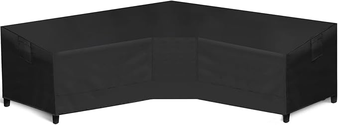 WLEAFJ Patio V-Shaped Sectional Sofa Cover Waterproof, Heavy Duty Outdoor Sectional Couch Cover with Air Vent - 118" W x 33.5" D x 31" H, Black
