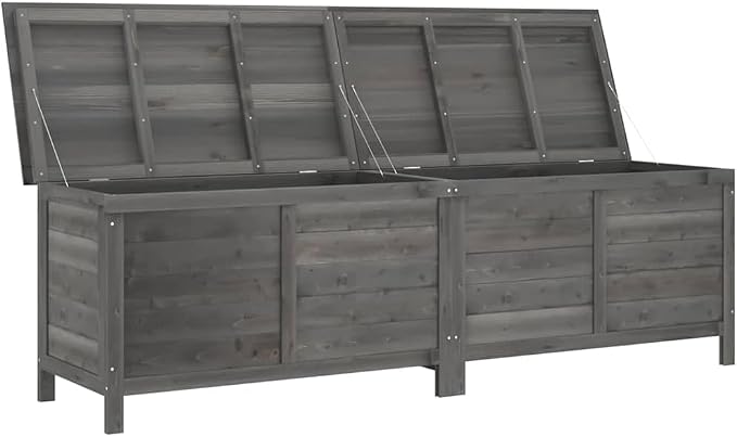 Outdoor Storage Box Garden Storage Anthracite Solid Fir Wood Large Deck Box for Cushions, Gardening Tools Pool Toys Patio Furniture Accessories