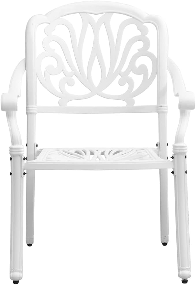 5 Piece Patio Dining Set White Cast Aluminum Outdoor Garden Table with Umbrella Hole 4 Chairs Backyard Furniture for Porch Lawn Relaxing Dining Durable Weather Resistant Comfortable Seating