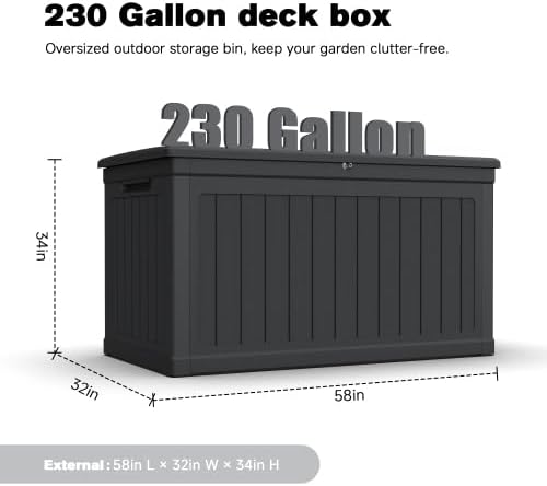 Outdoor Storage Box, Durable Deck Box with Side Handle and Lockable Lid, Deck Boxes Outdoor Waterproof, Large Patio Furniture for Poolside Accessories, Garden Tools, 230 Gallon