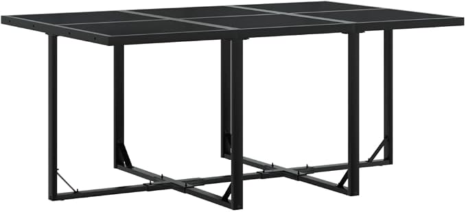 11 Piece Patio Dining Set with Cushions Black Outdoor Furniture for Garden Backyard Tempered Glass Table Textilene Chairs Folding Storage UV Resistant