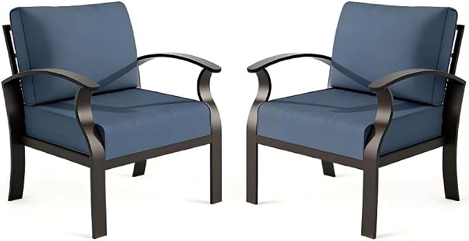 ALAULM Aluminum 2-Seat Patio Furniture Set, Metal Outdoor Furniture Sectional Sofas w/5.1" Cushions for Patio, Backyard, Poolside-DarkBlue