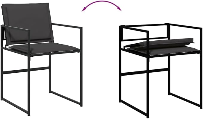 9 Piece Patio Dining Set with Cushions Black Textilene Outdoor Table and Chairs for Garden Backyard Dining Foldable Storage Space Saving Tempered Glass Tabletop UV Resistant Steel Frame