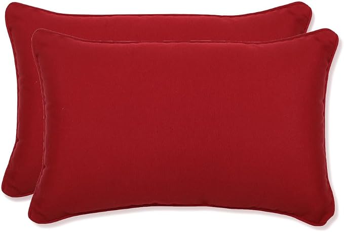 Pillow Perfect Pompeii Solid Indoor/Outdoor Lumbar Pillow Plush Fill, Weather and Fade Resistant, Lumbar - 11.5" x 18.5",, Red, 2 Count