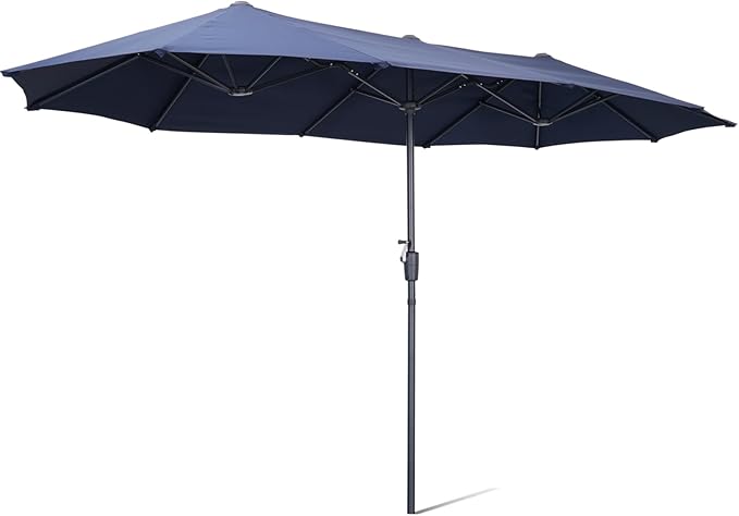 13 ft Patio Umbrella, Large Rectangle Outdoor Umbrella with Strap, Crank, Navy Blue