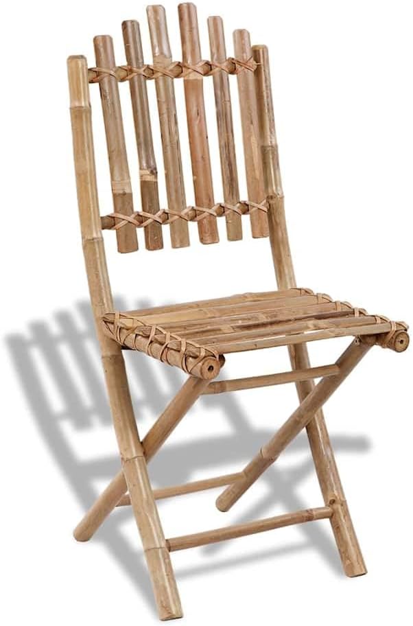 5-Piece Folding Bamboo Patio Dining Set, 31.5" Round Table | Includes four matching chairs that fold flat for easy storage, designed for backyard, balcony, or poolside dining.