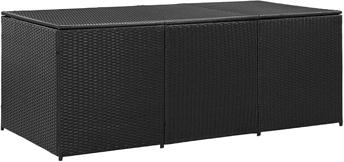 Patio Storage Box Deck Storage Box Outdoor Storage Box Indoor Wicker Storage Bin for Patio Furniture Cushions, Pillows, Garden Tools, Poly Rattan Black, 70.8"x35.4"x29.5" -AA
