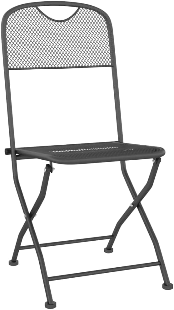 Foldable Patio Dining Set with Expanded Metal Mesh, Anthracite Outdoor Dining Set for 4, E-Coating Finish