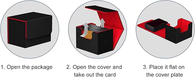 Zopsc PU Leather Card Deck Box with Magnetic Flap Lid, Large Capacity Card Holder for Game Cards Tarot Cards, Card Room Accessories Black Red