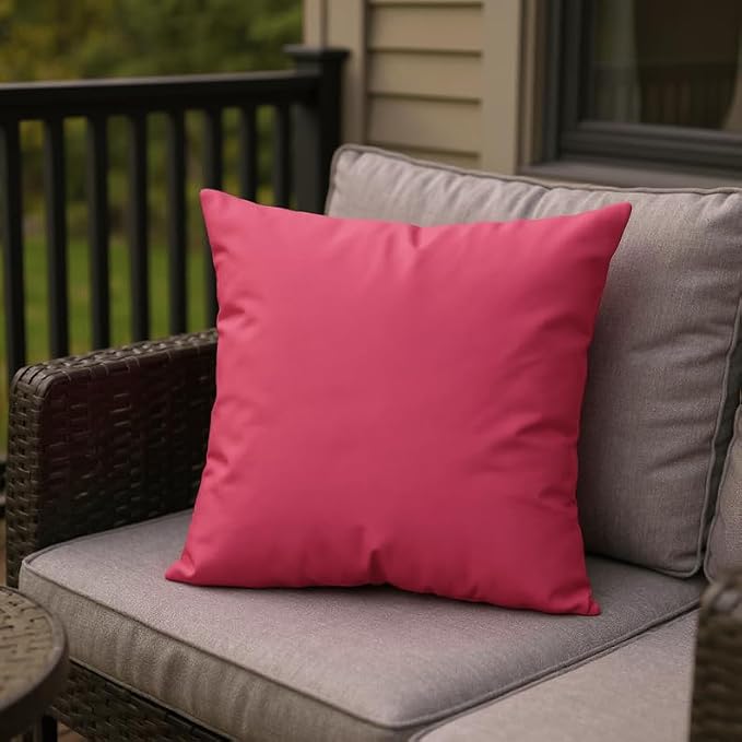 RSH DECOR: Sunbrella Square Throw Pillows Set of 2 | 24" x 24" | Water and Fade-Resistant Performance Fabric | Outdoor Pillow Covers with Down-Alternative Inserts | Made in USA (Canvas Hot Pink)