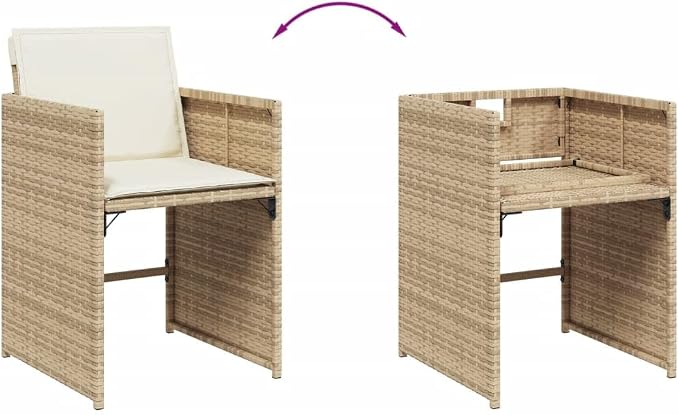 11 Piece Outdoor Patio Dining Set, Poly Rattan Garden Table and 10 Chairs with Cushions, Space Saving Cube Design, Beige
