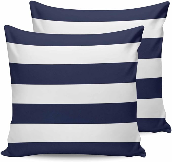 Outdoor Waterproof Throw Pillow Covers Set of 2 Navy Blue Stripe Pillowcases 20x20 Inches Simple Style White Striped Decorative Pillows Cushion Case Patio Pillows for Couch Bed Chair Garden