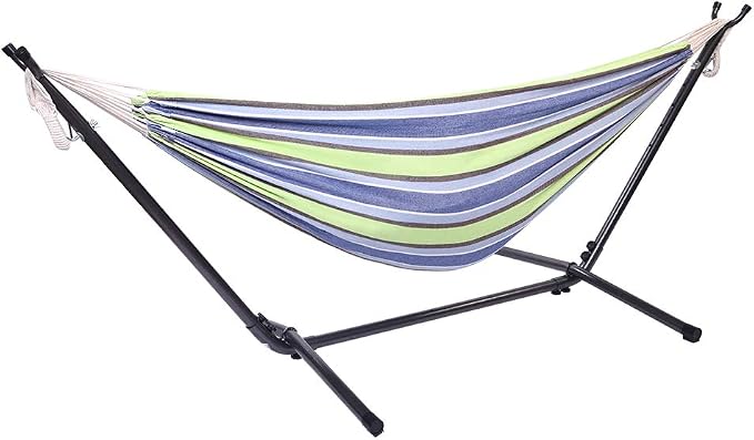 Outdoor 2 Person Hammock Set,Portable Hammock with Heavys-Duty Steel Stand – 250LBS Capacity, Hammock Set for Outdoors, Patio, Garden, and Camping, Includes Carrying Bag, & Adjustable Hooks,Green
