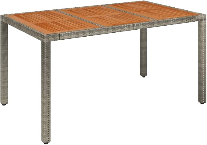 5 Piece Patio Dining Set with Cushions Gray Poly Rattan Outdoor Dining Table and 4 Chairs for Garden Backyard Deck Weather Resistant PE Wicker Steel Frame Acacia Wood Tabletop Comfortable Seating