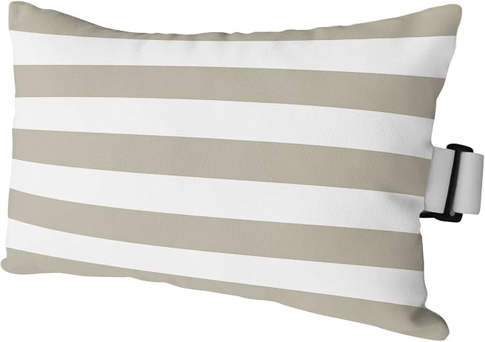 Outdoor Pillows Covers with Inserts Beige and White Stripe Waterproof Recliner Pillow with Adjustable Strap Throw Pillows for Patio Furniture Pool Lounge Chair, 12x20 inch, 1PCS