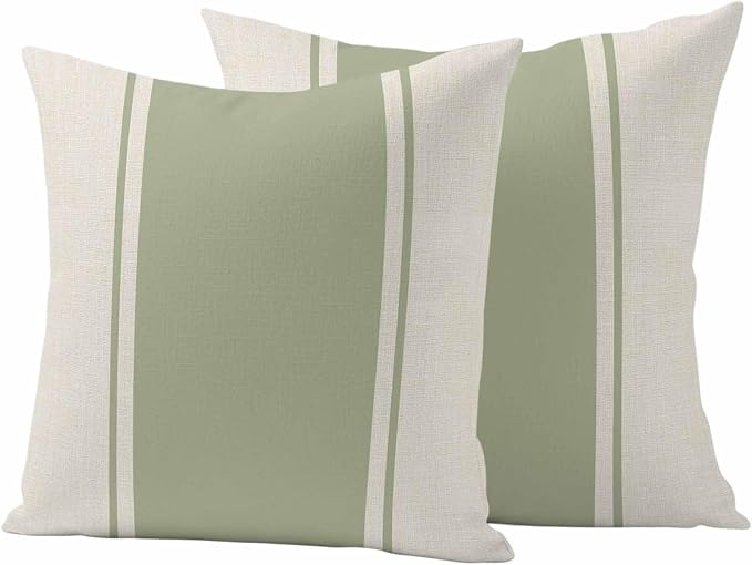 Abstract Gray Green Color Block Outdoor Pillow Covers Set of 2 Vintage Lines Linen Texture Waterproof Throw Pillow Cover Decorative Cushion Cases for Patio Porch Garden 26X26 Inch