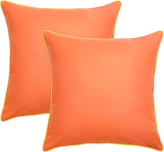 Pack of 2 Waterproof Silicone Leather Pillow Covers 16x16 Inches Fade-Resistant Durability Decorative Covers for Outdoor Garden Cushions Sunbrella Benches Patio Sofas Tents, Orange