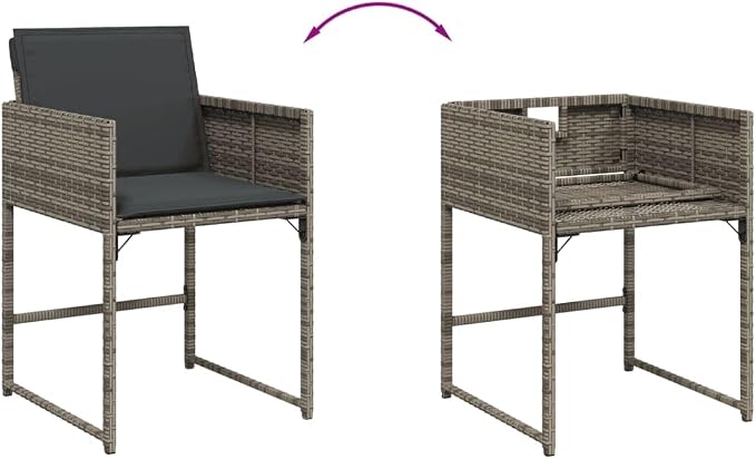 5 Piece Patio Dining Set with Cushions Gray Poly Rattan Outdoor Porch Furniture Table and 4 Chairs with Tempered Glass Space Saving Foldable Design, UV Protected, Weatherproof Garden Backyard Deck
