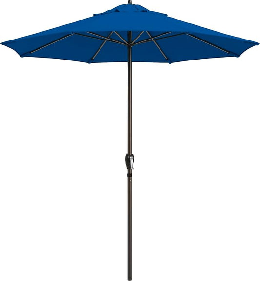 California Umbrella 10-Year Protection 7.5 Ft Outdoor Patio Umbrella, Pacifica Fade-Resistant Fabric, Auto-Tilt, Heavy Duty Aluminum Frame, 8 Reinforced Ribs for Pool or Deck, Bronze Pole, Pacific Blue
