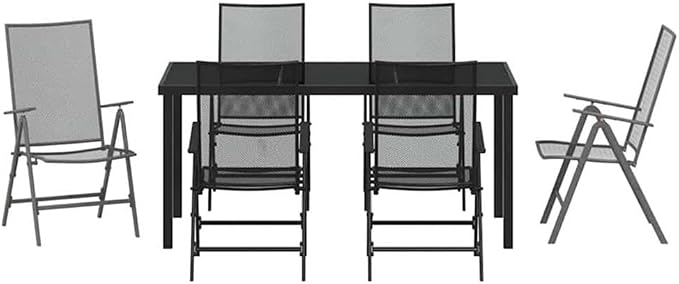 Afuera Living 7-Piece Patio Dining Set, Powder-Coated Steel Frame, Anthracite Finish, Rectangular Shape, Foldable and Height-Adjustable Design, Outdoor Garden or Patio Seating for 6 People